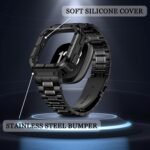 Stainless Steel Watch Band with Case Compatible for Fitbit Versa/Fitbit Sense Bands, Rugged Protective Bumper Metal Wristbands for Men Women - Image 4