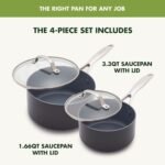 GreenPan Valencia Pro Hard Anodized Healthy Ceramic Nonstick 1.66QT and 3.3QT Saucepan Pot Set with Lids, PFAS-Free, Induction, Dishwasher and Oven Safe, Gray - Image 4