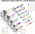 TILUCK measuring cups and magnetic measuring spoons set, stainless steel measuring cups, 6 double-sided stainless steel measuring spoons & 1 leveler (12) - Image 3