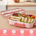 Bento Box for Adults,4 Compartments Lunch Box, Snack Containers Reusable Lunch Containers Drop-Proof, Dishwasher Safe & Made with BPA-Free Materials, Pink - Image 4