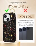 Petitian for iPhone 14/13 Case with Wallet - Women Girls Cute Girly Aesthetic Unique Design Leather Credit Card Holder Cardholder Stand Wristband for iPhone 14/13, Grow Flower - Image 3
