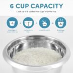 AROMA® Select Stainless® Rice Cooker, 3-Cup (Uncooked) / 6-Cup (Cooked), Stainless Steel Inner Pot, Small Rice Cooker, Auto Keep Warm, 1.2 Qt, White, ARC-753SG - Image 6