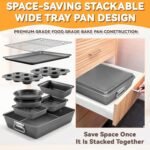 12PCS Nonstick Bakeware Set, Non-Toxic Carbon Steel Baking Pans Set with Wider Grip, Includes Roasting Pan, Cookie Sheet, Cake Pans, Muffin Pans, Cooling Rack, Oven Mitts, Easy Release - Image 3