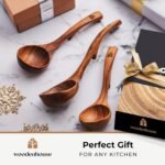 Wooden Ladle for Soup, 3 Size Teak Wood Ladle Spoon with Back Hooks for Pot & Bowl, Non-Stick Wooden Spoon Set for Cooking, Serving and Stirring - Image 3