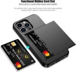 Nvollnoe for iPhone 13 Pro Case with Card Holder Heavy Duty Protective Dual Layer Shockproof Hidden Card Slot Slim Wallet Case for iPhone 13 Pro for Men&Women(Black) - Image 3