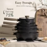 Astercook Non Stick Pots and Pans Set, Healthy Non-Toxic Titanium Induction Kitchen Cookware Sets for Cooking with Frying Pans, PFAS/PTFE/PFOA & PFOS Free, Black, 19 Pcs - Image 4