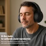 Riwbox Hybrid Active Noise Cancelling Headphones, Wireless Bluetooth Headset Over Ear, 60H Playtime, High-Fidelity, Foldable, Comfort&Immersion for Work/Commuting (Black) - Image 3