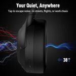 Riwbox Hybrid Active Noise Cancelling Headphones, Wireless Bluetooth Headset Over Ear, 60H Playtime, High-Fidelity, Foldable, Comfort&Immersion for Work/Commuting (Black) - Image 4
