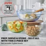 Pyrex Colors Tinted (3-Pack, Full Set) Sculpted Tinted Glass Mixing Bowls With Lids, Nesting Space Saving Set of Bowls For Prepping and Baking, 1.3QT, 2.3QT & 4.5Q - Image 3