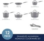 Rachael Ray - 16802 Rachael Ray Cucina Nonstick Cookware Pots and Pans Set, 12 Piece, Sea Salt Gray - Image 3