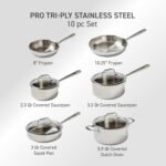 T-fal Pro Tri-Ply Stainless Steel Cookware Set, 10 Piece-Induction Compatible, Oven Safe 500F, Lids-350F, Even Heat, Professional Quality, Durable, Induction Pots and Pans Set, Silver - Image 3