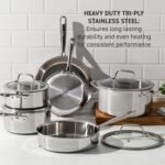 T-fal Pro Tri-Ply Stainless Steel Cookware Set, 10 Piece-Induction Compatible, Oven Safe 500F, Lids-350F, Even Heat, Professional Quality, Durable, Induction Pots and Pans Set, Silver - Image 4