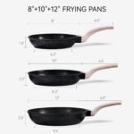 CAROTE Non Stick Frying Pan Skillet Set, Omelet Pan, Healthy Non Toxic Granite Chef Pan, Induction Compatible Egg Frying Pan with Heat-Resistant Handle, PFOA-Free,Black, 8"+10"+12" - Image 3