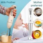 Immersion Hand Blender, UTALENT 5-in-1 8-Speed Immersion Blender with 500ml Food Grinder, 600ml Container,Milk Frother,Egg Whisk,Puree Infant Food, Smoothies, Sauces and Soups - White - Image 4