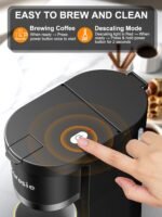 Small Single Serve Coffee Maker, Fast Brew for K-Cup & Ground Coffee, 6-12 Oz Brew Sizes, One-Button Single Cup Coffee Maker, Coffee Machine with Descaling Reminder - Image 5