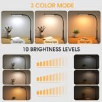 LED Desk Lamp with Clamp, Eye-Caring Clip on Lights for Home Office, 3 Modes 10 Brightness, Long Flexible Goose-Neck, Metal, Swing Arm Architect Task Table Lamps with USB Adapter, Black - Image 3