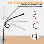 LED Desk Lamp with Clamp, Eye-Caring Clip on Lights for Home Office, 3 Modes 10 Brightness, Long Flexible Goose-Neck, Metal, Swing Arm Architect Task Table Lamps with USB Adapter, Black - Image 4