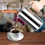 Secura French Press Coffee Maker, 304 Grade Stainless Steel Insulated Coffee Press with 2 Extra Screens, 34oz (1 Litre), Silver - Image 3