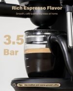 SHARDOR 3.5 Bar Espresso Machine – 4-Cup Compact Espresso Maker with Milk Frother, 800 W Preheating Cappuccino Machine for Home, Black - Image 3