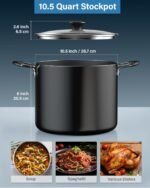 Cook N Home Nonstick Stockpot with Lid 10.5-Qt, Deep Cooking Pot Cookware Canning Stock Pot with Glass Lid, Black - Image 3