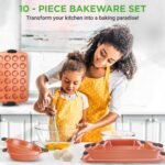 NutriChef 10-Piece Nonstick Baking Pans Set – Bakeware Sets for Cookies, Cakes, & Roasting - Bakeware Includes Cookie Sheet, Muffin Pan, Cake Pan, & Pizza Pans - Image 3