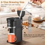 Small Single Serve Coffee Maker, Fast Brew One Cup Coffee Machine for K Cup and Grounds, 6 to 12 oz. Brew Sizes, Capsule Coffee Machine with Descaling Reminder and Viewing Tank, Black - Image 4