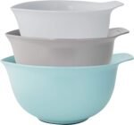 KitchenAid Universal Nesting Plastic Mixing Bowls, Set Of 3, 2.5 quart, 3.5 quart, 4.5 quart, Non Slip Base with Easy Pour Spout to Reduce Mess, Dishwasher Safe, Aqua Sky, White, Gray - Image 3