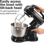 Hamilton Beach Electric Stand Mixer, 4 Quarts, Dough Hook, Flat Beater Attachments, Splash Guard 7 Speeds with Whisk, Easy-Carry Top Handle, Black - Image 5