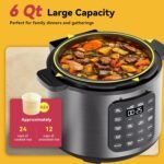 Electric Pressure Cooker 6 Quart Silver, Non-stick Pot, 9-in-1 Instant Pot, 12 Preset Functions with Touchscreen, Safe Steam Release, Stew, Slow Cook, Rice, Sauté, Warmer - Image 3