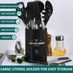 Silicone Cooking Utensil Set, Umite Chef 15pcs Silicone Cooking Kitchen Utensils Set, Non-stick - Best Kitchen Cookware with Stainless Steel Handle - Black Kitchen Utensils - Image 3