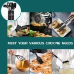Silicone Cooking Utensil Set, Umite Chef 15pcs Silicone Cooking Kitchen Utensils Set, Non-stick - Best Kitchen Cookware with Stainless Steel Handle - Black Kitchen Utensils - Image 4