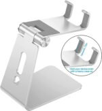 Adjustable Cell Phone Stand, OMOTON Aluminum Desktop Cellphone Stand with Anti-Slip Base and Convenient Charging Port, Fits All Smart Phones, Silver - Image 3