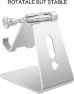 Adjustable Cell Phone Stand, OMOTON Aluminum Desktop Cellphone Stand with Anti-Slip Base and Convenient Charging Port, Fits All Smart Phones, Silver - Image 4