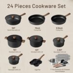 CAROTE 24Pcs Nonstick Kitchen Titanium Cookware Sets, Non stick Pots and Pans set, Induction Cookware Set Black - Image 3