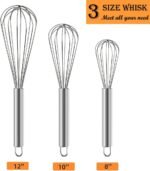 Polly Online Stainless Steel Whisk Set, 3 Packs Balloon Whisk for Cooking, Whisking, Blending (8",10",12") - Image 3