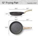 CAROTE Non Stick Frying Pan Skillet, Omelet Pan, Healthy Non Toxic Granite Chef Pan, Induction Compatible Egg Frying Pan with Heat-Resistant Handle, PFOA-Free,Black, 12" - Image 3
