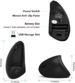 Lekvey Left Handed Mouse, Wireless 2.4 GHz USB Lefty Left Hand Ergonomic Vertical Mouse, Less Noise - Black - Image 4