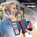 TwoHead Wallet Case Compatible with iPhone 17,Detachable,Magnetic,11 Cards Holder,PU Leather All-Round Protective Phone Case with Change Pocket(6.3 in,Deep Purple) - Image 5