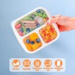 Bento Box For Kids, 4 Pack 3 Compartments Meal Prep Containers Reusable Lunch Containers, Food Storage Containers With Lids, Stackable Snack Boxes for School, Work, and Travel - Image 3