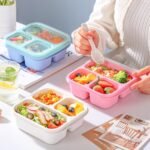 Bento Box For Kids, 4 Pack 3 Compartments Meal Prep Containers Reusable Lunch Containers, Food Storage Containers With Lids, Stackable Snack Boxes for School, Work, and Travel - Image 5