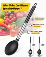 Pack of 2 Large Silicone Cooking Spoons,Non Stick Solid Basting Spoon,Heat-Resistant Kitchen Utensils for Mixing,Serving,Draining,Stirring (BLACK) - Image 3