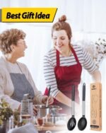 Pack of 2 Large Silicone Cooking Spoons,Non Stick Solid Basting Spoon,Heat-Resistant Kitchen Utensils for Mixing,Serving,Draining,Stirring (BLACK) - Image 4