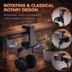EURPMASK Rotating Headphone Stand - PC Gaming Headset Holder, Adjustable Clamp-on Under Desk Hanger With 360 Degree Swivel & Cable Clip Organizer - Black - Image 4