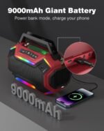 Bluetooth 6.0 Speaker, 80W(Peak) Loud Speaker with Bass, 30H Working Time, IPX6 Waterproof Large Jobsite Speakers with TWS, RGB Lights for Work, Outdoor, Workshop, Garage (Red) - Image 4