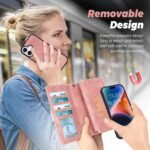 TwoHead Wallet Case Compatible with iPhone 17,Detachable,Magnetic,11 Cards Holder,PU Leather All-Round Protective Phone Case with Change Pocket(6.3 in,Pink) - Image 5