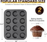 HONGBAKE Muffin Pan for Baking, Nonstick Cupcake Tin 12 Cup, 2 Pack Cup Cake Tray, Premium Cheesecake Pans, Dishwasher Safe - Dark Grey - Image 5