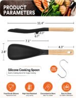 Cooking Spoon for Nonstick Cookwares, Great for Cooking and Serving Sturdy BPA-Free Matte Silicone, Wood Handle Spoon for Mixing, Scoop, and Scrape (BLACK, 11.4 inch) - Image 3