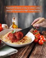Cooking Spoon for Nonstick Cookwares, Great for Cooking and Serving Sturdy BPA-Free Matte Silicone, Wood Handle Spoon for Mixing, Scoop, and Scrape (BLACK, 11.4 inch) - Image 4