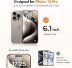 UNBREAKcable Shatterproof Tempered Glass Screen Protector for iPhone 15 Pro [3-Pack] [Easy Installation Frame] [9H Hardness] [99.99% HD Clear][Bubble Free] for Apple 6.1” - Image 3