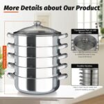 Steamer Pot for Cooking 5 Tier Stainless Steel Steaming Pot with Lid 11.8 inch Steam Pots Cookware with Handle for Vegetable Dumpling Stock Sauce Food - Image 3